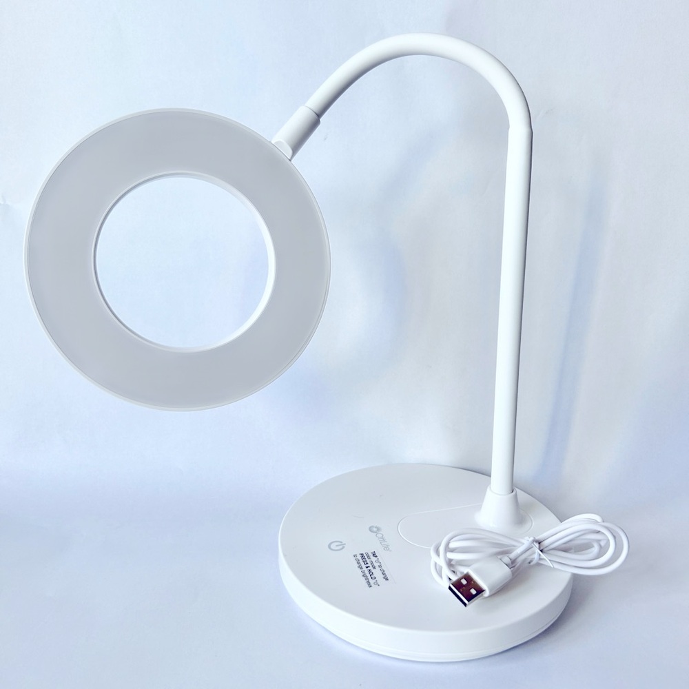 White LED Ring Desk Lamp with USB